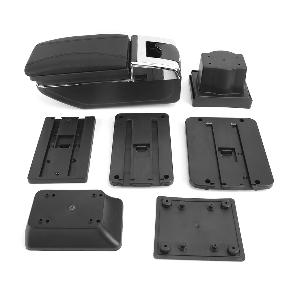 Caja de Almacenamiento Central Apoyabrazos Accesorios Premium Durable ABS PU Material Interior del Coche Organizador para Negro