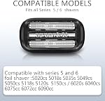 Series 5/6 53B Replacement Head for Braun Electric Foil Shaver, Compatible with Braun Razors New Generation 5020cs 5018s 5035s 5049cs 5050cs 6020s 6040cs 6075cc 6072cc 6090cc, 2 PCS
