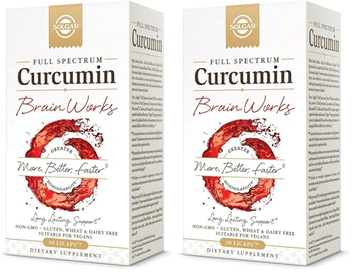 Solgar Full Spectrum Curcumin Brain Works, 90 Licaps - Support Memory Recall, Focus, Cognitive Function - Antioxidant Support - Curcumin, BacoMind, Choline, Vitamin B12 - Non-GMO, Vegan - (Pack of 2) - image 1