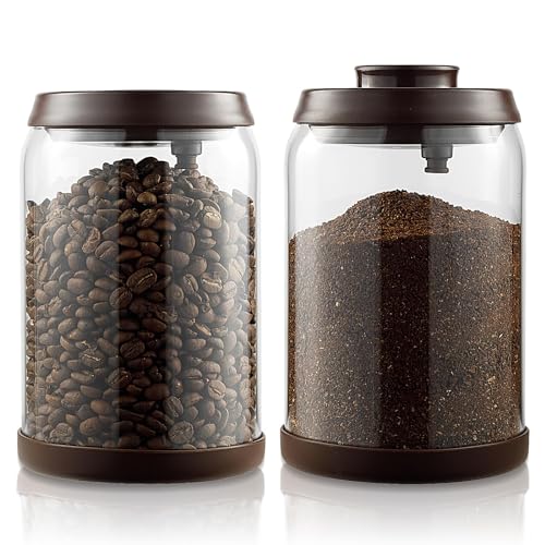 Tourdeus Glass Coffee Container - 900ml x 2 Pop Top Coffee Storage Airtight Canister, Large Ground Coffee Containers Coffee Jars with Lids 300g Brown Tourdeus Glass Coffee Container - 900ml x 2 Pop Top Coffee Storage Airtight Canister, Large Ground Coffee Containers Coffee Jars with Lids 300g Brown