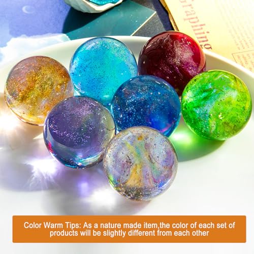 Image of JOJOCY 7 Handcrafted Glass Ball Night Light, 7-Color Energy Crystal Balls with Beechwood Lamp Base, Home Office Desktop Decoration for Meditation & Gifts