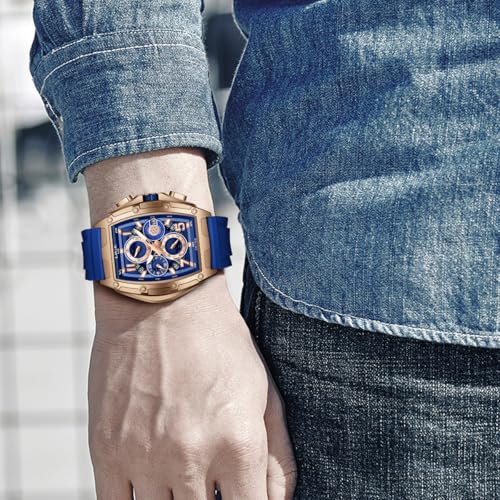 Image of LIGE Mens Watches Luxury Tonneau Watches for Men Waterproof Analog Watch Chronograph Calendar Date Men's Dress Business Work Watch Large Square Face Wristwatch
