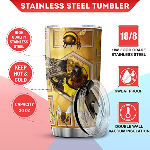 Koixa Bee Tumbler With Lid 20Oz Stainless Steel Travel Cups Insect Animal Print Christmas Birthday Present For Girls Yellow Bee Themed Items Insulated Double Walled Coffee Mugs #TOP6