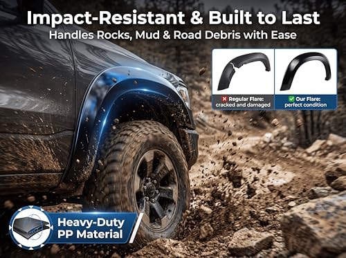 Fender Flares for Dodge Ram 1500 2009-2018 &1500 Classic 2019-2024 Accessories, Front and Rear Wheel Cover. Black Factory Style Protection Fender Flares, 4PCS - 5