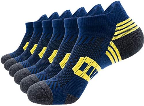 PEARL CARE Mens Navy Blue Athletic Running Ankle Socks Light Cushioned Tab Sports Low Cut Socks (6 Pack) /w Arch Compression Moisture-Wicking Breathable Soft Padded