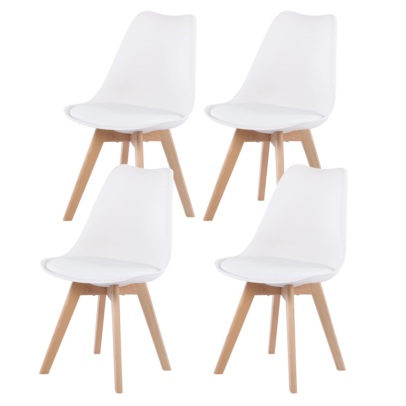 EGGREE Pack de 4 Sillas de Comedor Escandinavo, Silla Cocina con Las Piernas de Madera de Roble Maciza para Oficina, Salón - Blanco