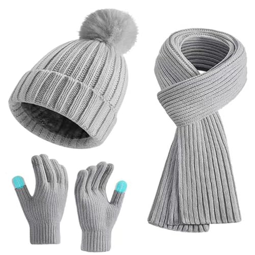 Ensemble bonnet écharpe gants tricotés femme contre le froid