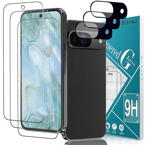 Slanku [3+3 Pack] Screen Protector for Google Pixel 9 and Camera Lens Protector, Fingerprint Compatible, 9H Tempered Glass Film, Anti Scratch, No Bubbles