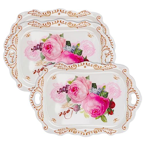 Melamine Serving Tray,Art Trays for Stylish Home Decor, Entertaining & Dining - Rectangular Appetizer Platter, Food Serving Tray with Handles, Lightweight,3 Pack (15 x 10.2 x 1.3 Inches)