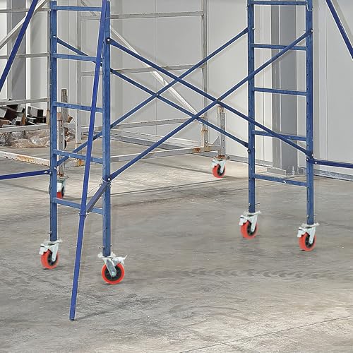 Nisorpa 4 Stück Gerüstrollen 150 mm, Gerüsträder mit Doppelbremse, Ø 30 mm Scaffold Screw, 6 Inch Schwerlastrollen Räder für Arbeitsgerüste 500KG