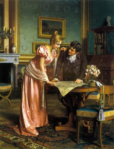 Pintura al óleo clásica Planificación del Gran Tour, lienzo de alta calidad de 60x90cm