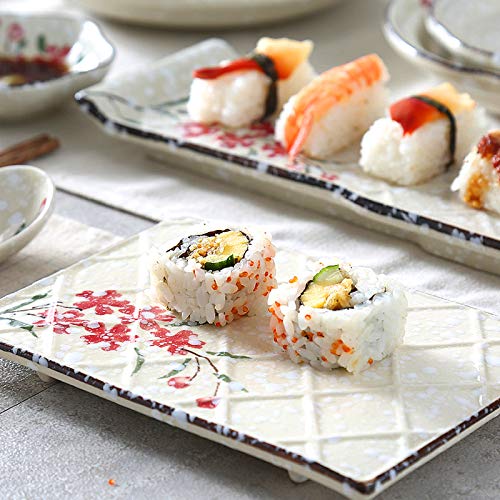 Artcome 11 Piece Japanese Style Ceramic Sushi Plate Dinnerware Set For Wedding Housewarming With 3 Sushi Plates, 2 Sauce Dishes, 2 Side Dish Bowls, 2 Pairs Of Chopsticks, 2 Chopsticks Holders (Red) #TOP3
