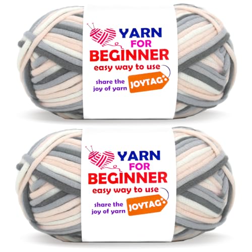 Image of 2 * 50g Rainbow Beginner Crochet Yarn for Crocheting and Knitting Multicolor Cotton Crochet Yarn for Beginners with Easy-to-See Stitches Cotton-Nylon Blend Easy Yarn for Beginners(Pink White Grey)