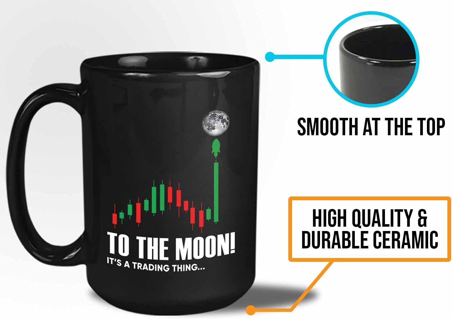 Bubble Hugs Stock Trader Coffee Mug - To The Moon - Investment Stock Market Traders Brokers Financial Adviser 15oz Black