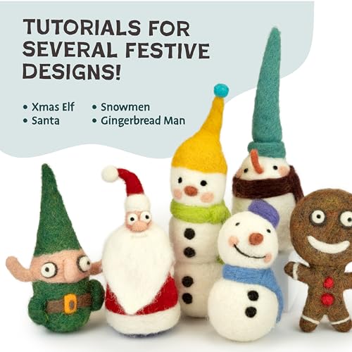 Image of Woolbuddy Needle Felting Kit for Beginners & Adults - Christmas Holiday DIY Felting Kit with Wool Roving, Felting Needles, Pad & Instructions - Felting Kits for Adults Christmas Crafts & Gifts