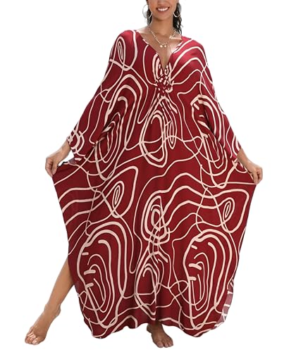 Image of KEYLORTING Plus Size Kaftan Dress Women, African Moo Moo Print Caftan, Batwing Dress, Beach Cover Up for Party and Loungewear