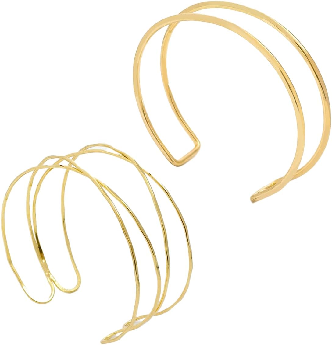 Arm Cuff Jewelry: 2PCS Gold Bracelets for Women Upper Arm Open Adjustable