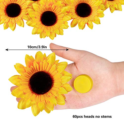 Whonline 60Pcs 3.9Inch Sunflowers Artificial Flowers, Sunflower Decor, Fake Silk Sunflower Heads For Crafts Christmas Tree Garland Birthday Home Party Decorations #TOP1
