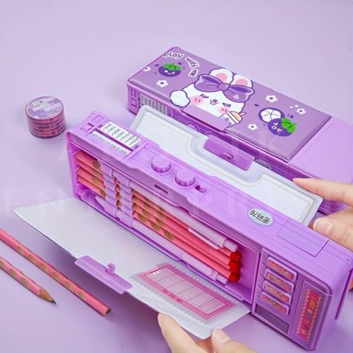 Image of WORSHIPER New Cartoon Theme Pencil Box with Push Pull Eraser Set for Kids | Suitcase Style Password Lock Stationery Organizer | School Supplies Gift Combo for Boys & Girls (Magic Compass + Eraser)