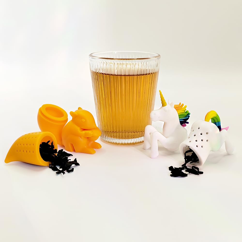 2pcs tea infuser, cute silicone tea infuser, loose tea leaf steeper, Creative design, easy to brew loose leaf tea, They are fun tea accessories for brewing tea(): Unicorn + Squirrel