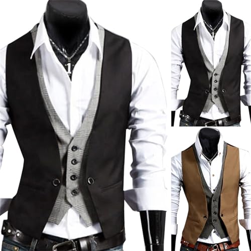 Men's Formal Waistcoat Vest, Solid Color Single Button V-Neck Gilet, Casual Business Fake Two-Piece2