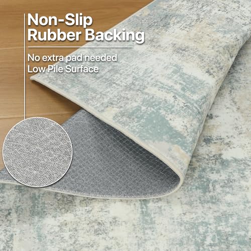 Image of BEIMO Area Rugs 8x10 for Living Room Bedroom, Modern Abstract Machine Washable Rug, Large Soft Low Pile Floor Carpet with Non Slip Backing for Dining Room, Light Blue
