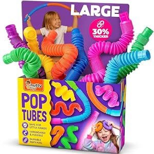 Nutty Toys Pop Tubes – Large 8-Pack Sensory Toys – Creative STEM Learning for Kids & Toddlers – Connect & Pop! Top ADHD Autism Fidget 2026, Best Boy & Girl Christmas Stocking Stuffers Gifts Idea