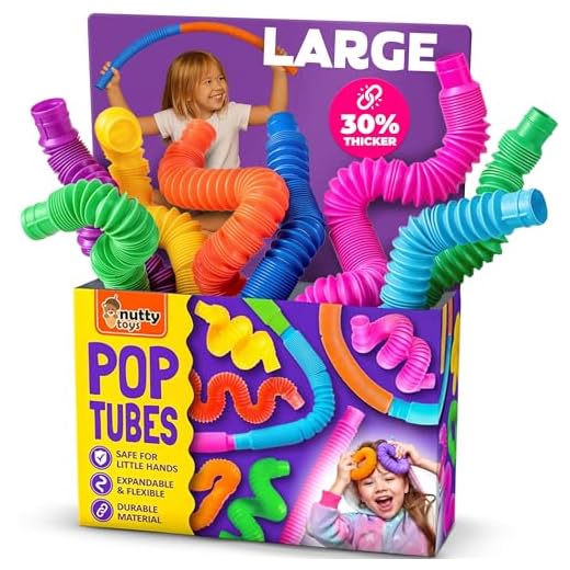 nutty toys 8 pk Pop Tubes Sensory Toys (Large) Fine Motor Skills & Learning Toddler Toy for Kids, Top ADHD & Autism Fidget 2023 Best Preschool Boy Girl Gifts Idea Unique Toddler Easter Basket Stuffers