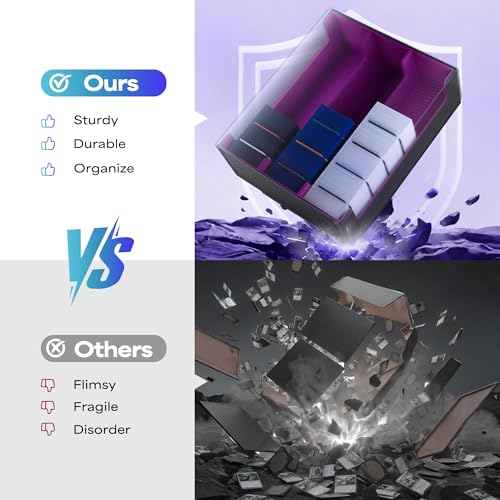 Image of UAONO Trading Card Storage Box, Holds 1800 Sleeved Cards with 10 Dividers & 3 Stoppers, Magnetic Closure PU Leather Card Case for MTG, PTCG, YGO, Sports Cards (Black&Purple)
