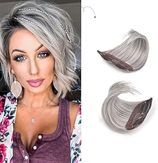 REECHO 2 pack 4 inch Short Thick Hairpieces Adding Extra Hair Volume Clip in Hair Extensions Hair Topper for Thinning Hair Women Color Grey/Brown/Silver/White Mixed