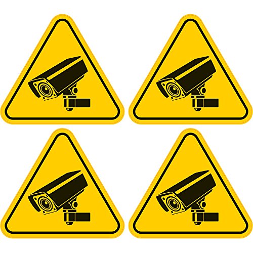 4 Stück Aufkleber 'Achtung Videoüberwacht - Kamera' 70x60 mm,gelb, selbstklebend, kratz und...