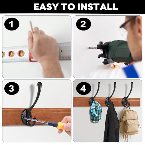 Wall Hooks for Hanging, 20-Pcs Heavy Duty Metal Coat Hooks, for Living Room, Bathroom, Kitchen, Bedroom for Coats, Towel, Hat, Key, Closet, Bag (Black) by BRCRXW - Image 7