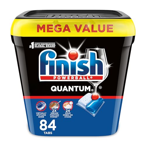 Finish Quantum Dishwasher Pods, No Pre-Rinse Dishwasher Detergent Soap Removes 24HR Dried-On Stain and Grease, Leaving a Virtually Spotless Shine, 84 Count