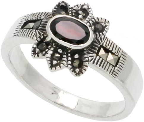 スーパーセール スターリングシルバー白鉄鉱花リング W 2インチ 幅 サイズ8 1 オーバルカット天然ガーネット リング Www We Job Com