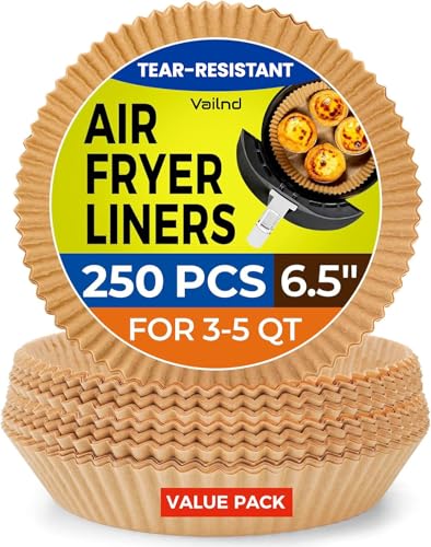 Image of 250 Pcs Air Fryer Liners Disposable, 6.5 inch Round Unbleached Parchment Paper Sheets for Airfryer Basket, Non-Stick & Leakproof Baking Liners for Oven Pan