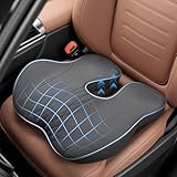 Leather Adult Booster Car Seat Cushion, Effectively Increase Height by 3.96 inch, Dense Memory Foam for Hip Tailbone Coccyx Sciatica Seat Cushion Donut Pillow Seat Cushion for Hemorrhoid (Black)