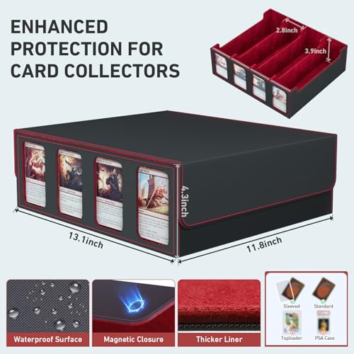 Image of 4-Row Trading Card Storage Box, Bulk Cards Case for 3200+ Mtg tcg Magic Playing Game Card Organizer, Commander Deck Box with 4 Supports & 24 Dividers & Strap