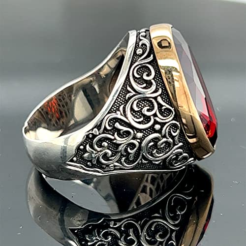Natural Ruby Stone Ring, Man Handmade Ruby Ring, Red Stone Ring, Engraved Silver Ring, Ottoman Style Ring, 925K Sterling Silver Ring #TOP6