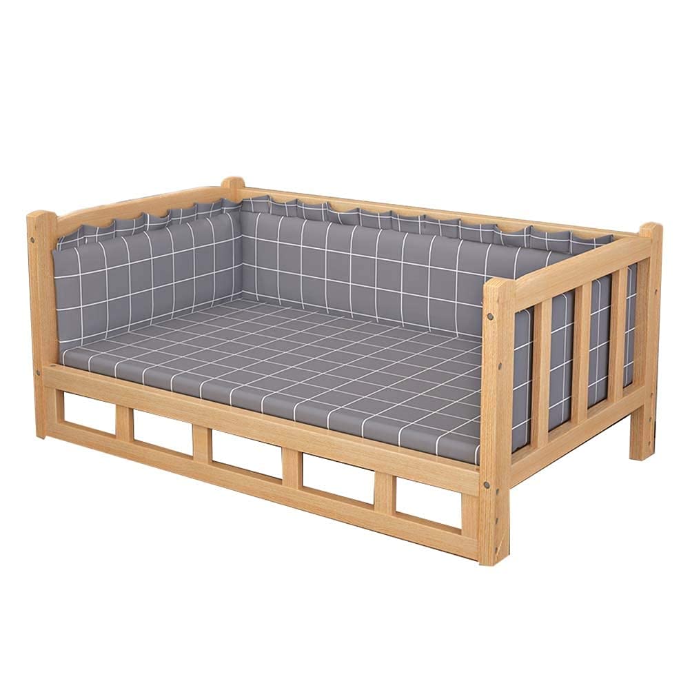 Cama Mascota Camas De Madera para Perros para Perros Grandes Medianos Pequeños, Colchón Lavable Gris / Azul Portátil, Bajo Techo, En Exteriores Extraíble Elevado Cuna Para Mascotas Con Marco De Madera
