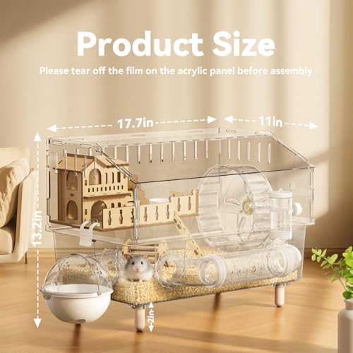 9 in 1 Acrylic Hamster Cage, Clear Dwarf Hamster Cage, with Tubes and All Accessories, 2-Tier Mouse Habitat, Easy to Clean, Suitable for Small Pets (Transparent) - Image 3
