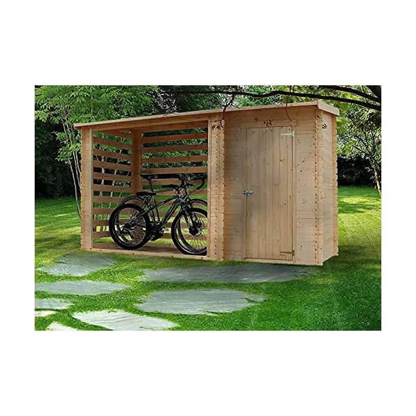 TIMBELA Geräteschuppen Holz M205 - Gartenhaus Holz mit Brennholzregal - Gartenhütte Holz B344xL146xH199 cm/ 3.64 m2… – Bild 8