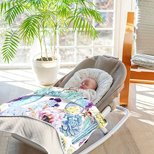 Image of Watercolor Cactus Flower Baby Blankets Soft Warm Crib Stroller Blanket for Toddler Newborn Girls Boys, 30x40in