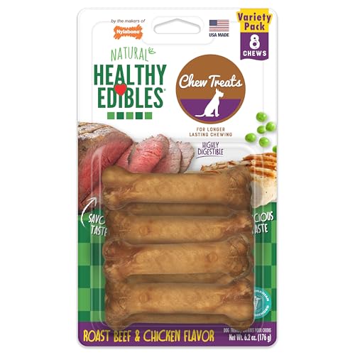 Nylabone Healthy Edibles Natural Dog Chews, Long Lasting Bones for Dogs, Roast Beef & Chicken Flavor...