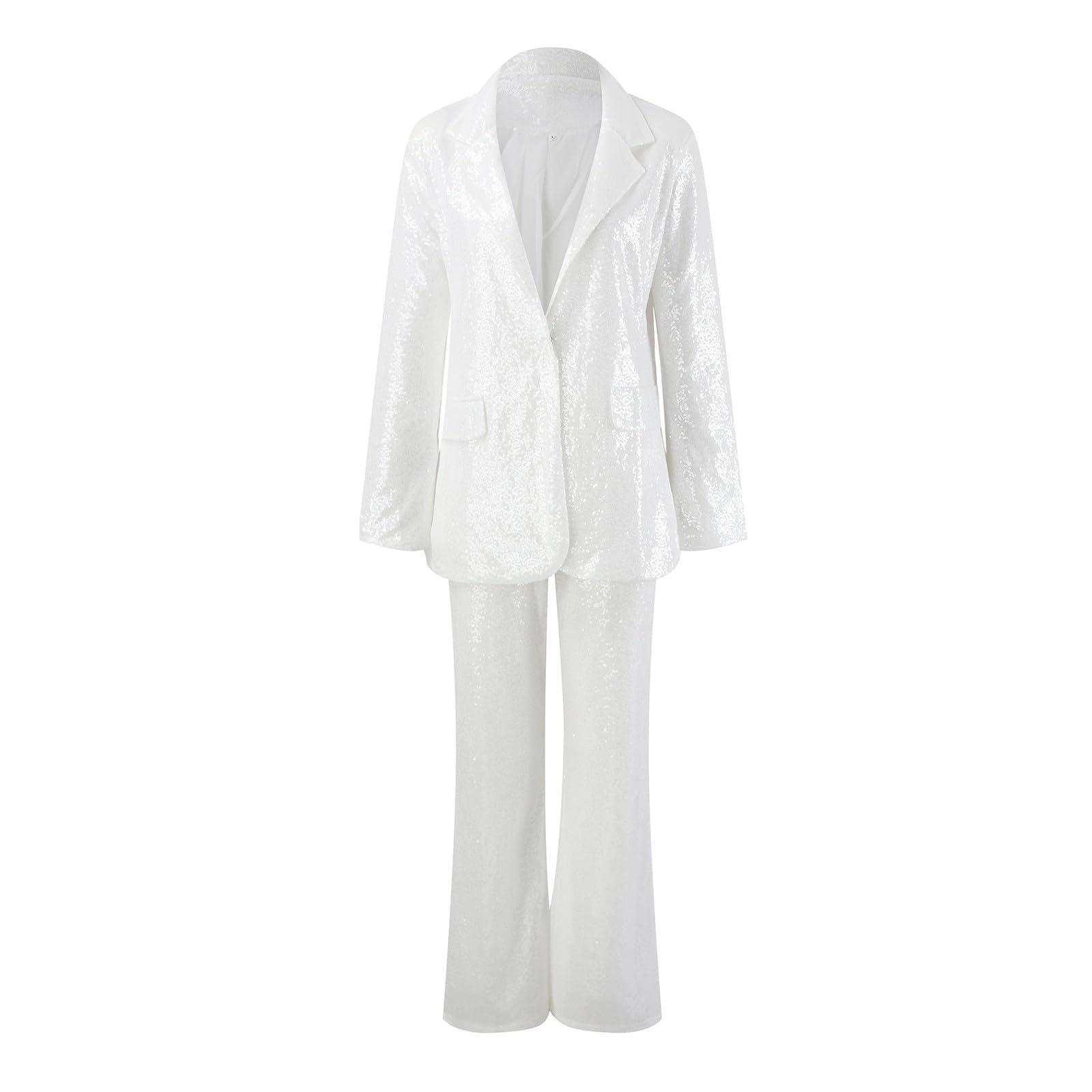Generisch Pailetten - Pantaloni da donna con glitter metallizzati, larghi, a vita alta, per il tempo libero, eleganti, tinta unita, con brillantini, per feste, carnevale, feste, costumi slim fit
