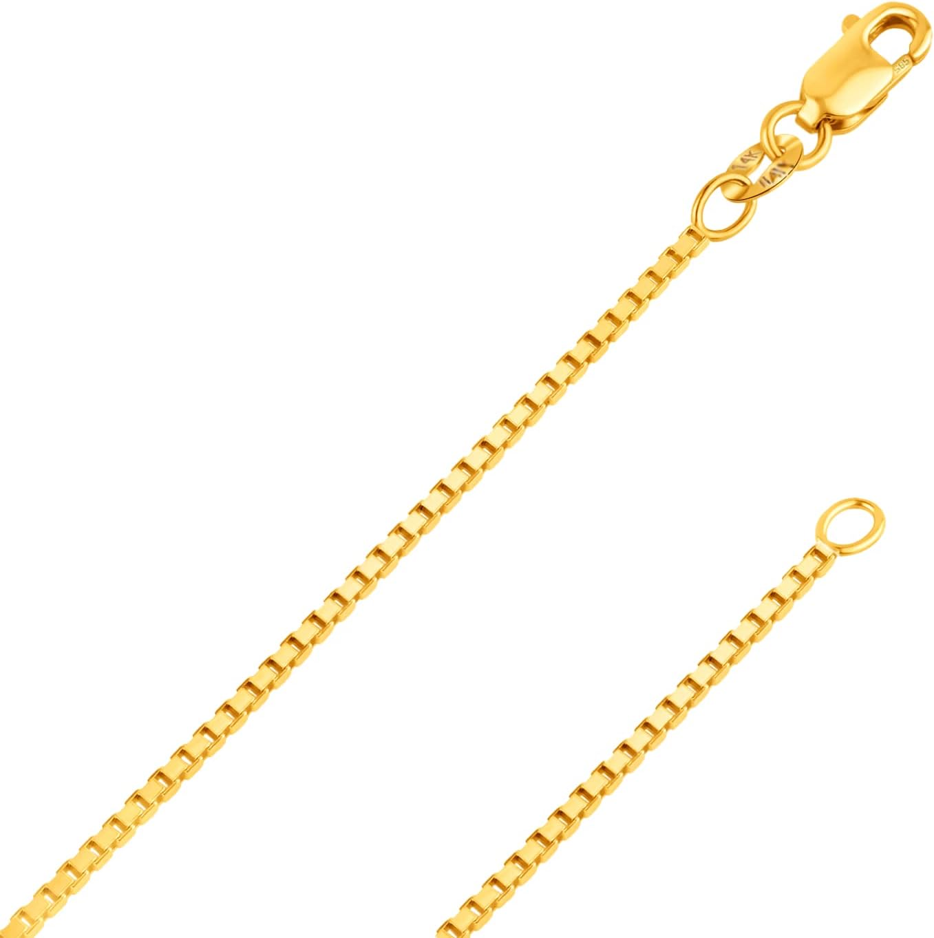 ITALIAN FASHIONS REAL Solid 14K Yellow or White Gold 0.50mm - 1.3mm Diamond-Cut Square Mirror Box Veneziana Chain Necklace with Lobster Claw Clasp | Multiple Lengths Available | Men Women | MADE IN ITALY