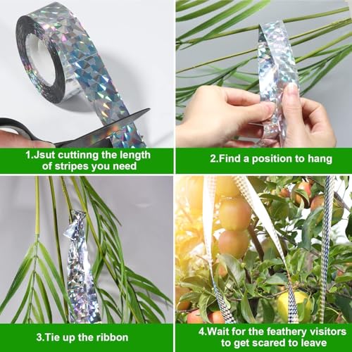 Image of Bird Scare Tape Ribbon | 5cm x 150 feet Rolls | Double Sided Reflective Ribbon | Keeps Birds Away for House, Garden, Outdoor Spaces (Diamond Prism)