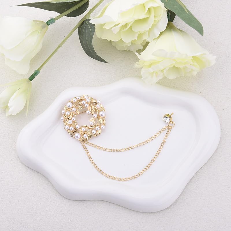 Pearl Flower Brooches for Women Men Tassel Chain Brooch Collar Pins Flower Lapel Pins for Suits Wedding Business Accessories - Image 6