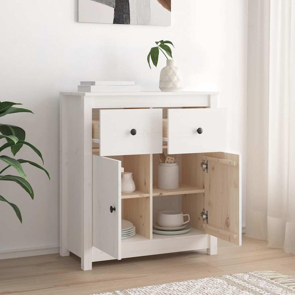 Credenza bianca, 70 x 35 x 80 cm, comò in legno massello di pino