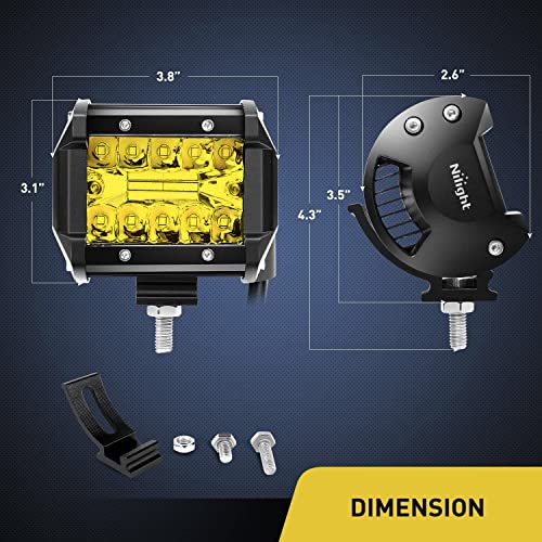 Image of Nilight 2PC 4Inch Yellow Led Pods Triple Row 60W Flood Spot Combo Driving Fog Lights with 16AWG Switch Wiring Harness Kit-2 Leads for Offroad Pickup Trucks ATV UTV SUV, 2 Years Warranty
