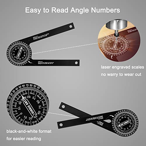 Miter Saw Protractor, Miter Protractor Angle Finder With Laser Engraved Scales, 7 Inch Aluminum Alloy Lightning Measure For Carpenters, Plumbers And All Building Trades (With Storage Bag And Pencil) #TOP2
